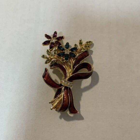 Vintage Signed Monet Multi-color Rhinestone Enamel Flower Brooch, women's brooch - Picture 2 of 10